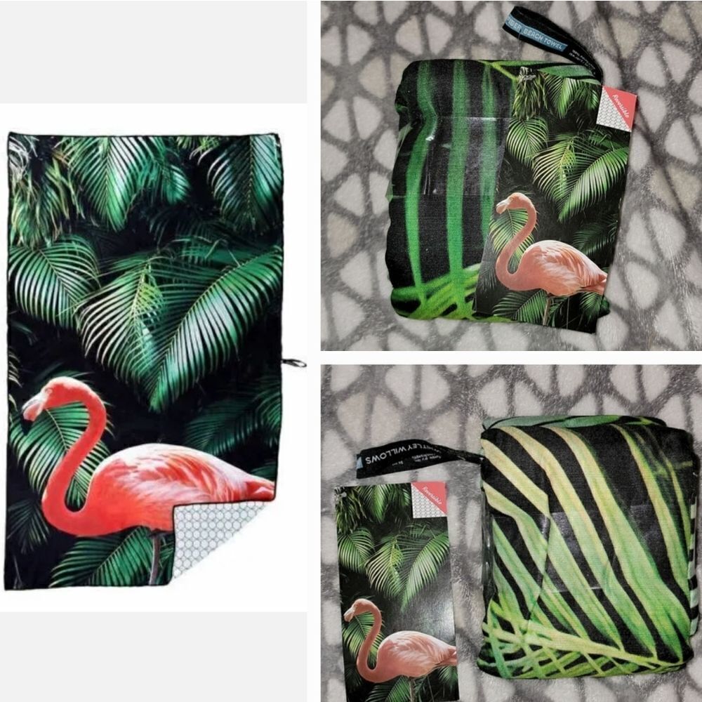 New Whitley Willows Reversible Microfiber Packable Towel 35" x 70" Flamingo Palm
